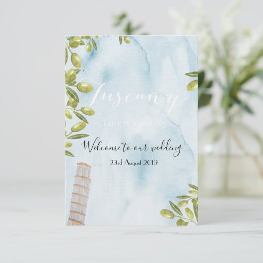 Benvenuti Italia Toscaanse bruiloft Informatiekaartje (Staand voorkant)