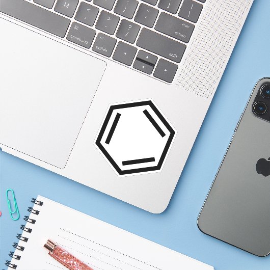BENZENE RING SYMBOOL STICKER (Laptop met iPhone)