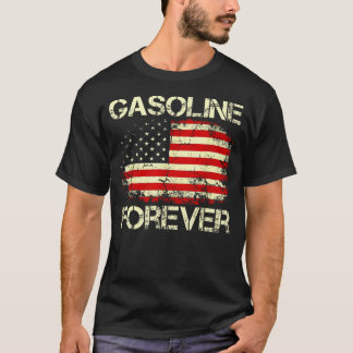 Benzine Forever USA vlag Grappige brandstof Gas au T-shirt