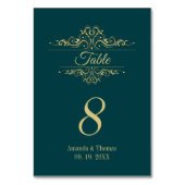 Benzine groen elegante gouden lijst trouwtafel kaart (Achterkant)