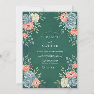 Benzine Koraal Ranunculus Eucalyptus Bruiloft Kaart