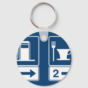 Benzinepomp en Eetcafé Blauw Retro Wegbord Sleutelhanger