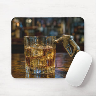 Benzinespuit in een whiskyglas muismat