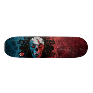 BEPERKTE EDITIE: Blauwe en rode schedel Skateboard