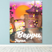Beppu Japanse reisposter Canvas Afdruk (Insitu (Houten vloer))