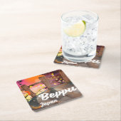 Beppu Japanse reisposter Vierkante Kartonnen Onderzetter (Insitu)