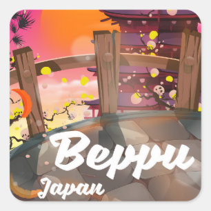 Beppu Japanse reisposter Vierkante Sticker