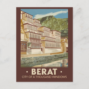 Berat Albanië Illustratie Reizen Art Vintage Briefkaart