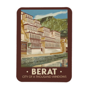 Berat Albanië Illustratie Reizen Art Vintage Magneet