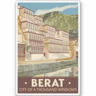 Berat Albanië Illustratie Reizen Art Vintage Sticker