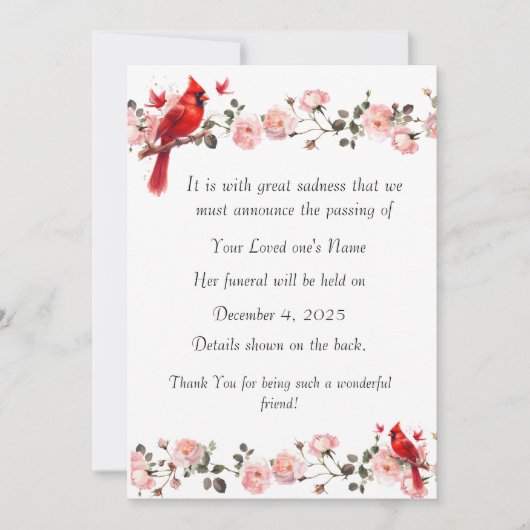 Bereavement Funeral Notification of Passing Card Feestdagenkaart (Voorkant)