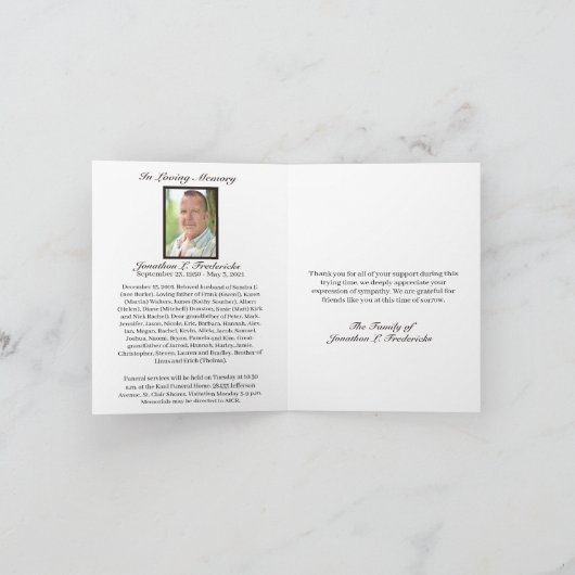 Bereavement Merci Ducks Keepsaké Nécrologie (Intérieur)