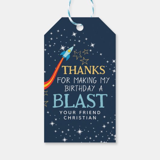 Bereik de vier sterren ruimte verjaardag dank u cadeaulabel (Achterkant)