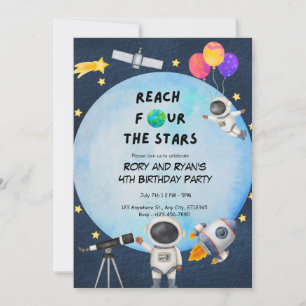 Bereik de vier sterren - Twin 4th Birthday Invitat Kaart