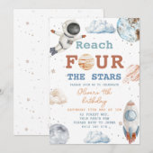 Bereik Four The Stars Boy Space 4e verjaardag Kaart (Voorkant / Achterkant)