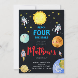 Bereik het Four Stars Outer Space verjaardagsfeest Kaart