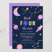 Bereik vier de sterren 4e verjaardag Uitnodiging (Voorkant / Achterkant)