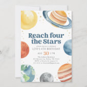 Bereik vier sterren buiten ruimte 4e verjaardag kaart (Voorkant)