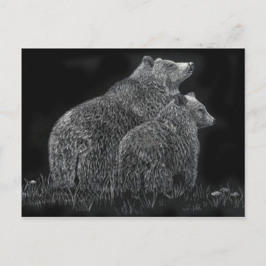 Beren Animal Scratchboard Zwart-wit kunst Briefkaart (Voorkant)