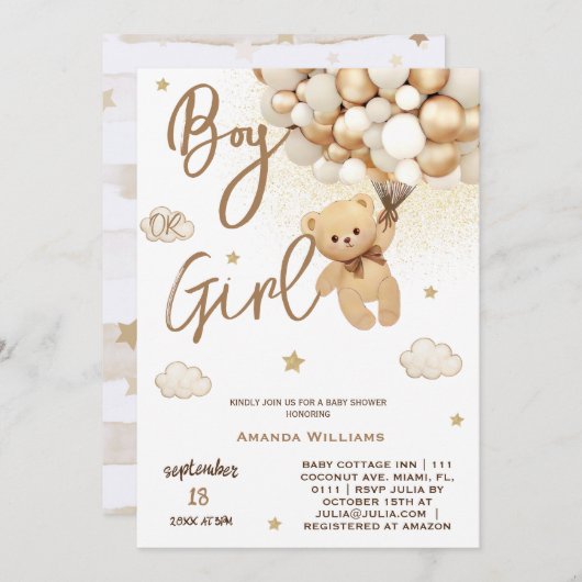 Beren ballonnen wachten op geslachtsonthulling kaart (Voorkant / Achterkant)