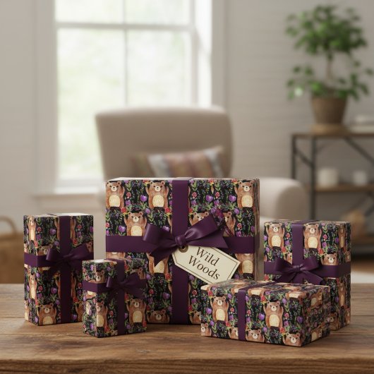 Beren en bloemen — Papierblad voor onmiddellijke v Inpakpapier Vel