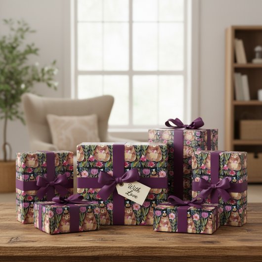 Beren en bloemen — Papierblad voor onmiddellijke v Inpakpapier Vel