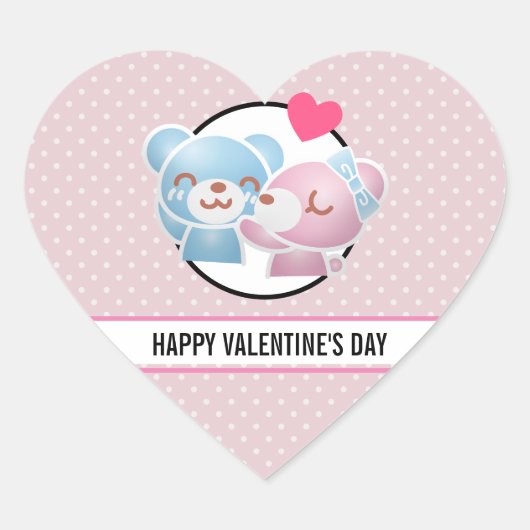 Beren kussen Happy Valentijnsdag Hart Sticker (Voorkant)