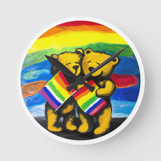 Beren Love Couple LGBT Rainbow Flag Ronde Klok (Voorkant)