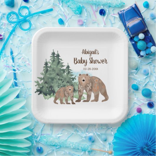 Beren Neutrale Waterverf Baby shower Papieren Bordje (Feest)