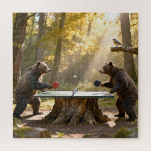 Beren spelen pingpong in een bos legpuzzel