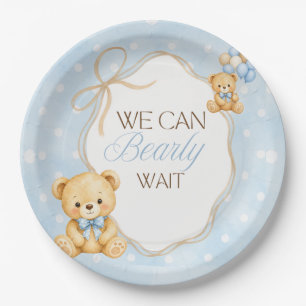 Berenjongen Baby Shower met Blauwe Teddibeer Papieren Bordje