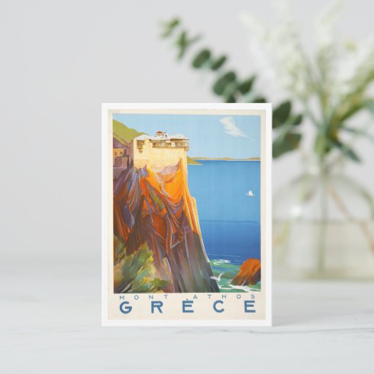 berg Athos, Griekenland, Reisposter Briefkaart (Staand voorkant)
