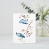 Berg Bluebird op Sakura Branch Briefkaart (Staand voorkant)