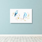 Berg Bluebird op Sakura Branch Canvas Afdruk (Insitu (Houten vloer))