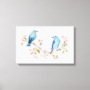 Berg Bluebird op Sakura Branch Canvas Afdruk