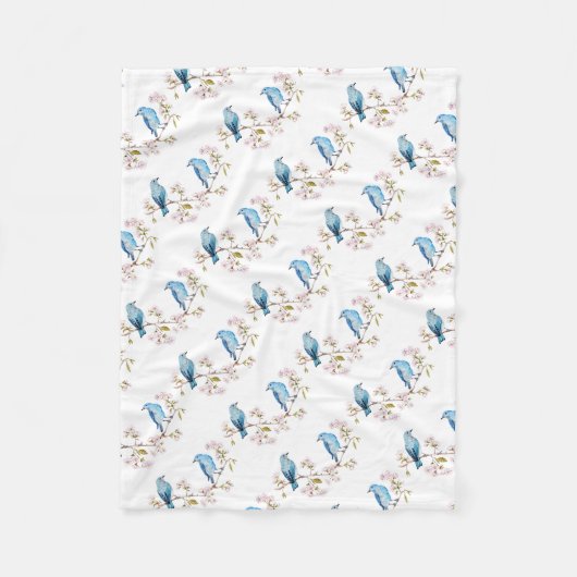 Berg Bluebird op Sakura Branch Fleece Deken (Voorkant)