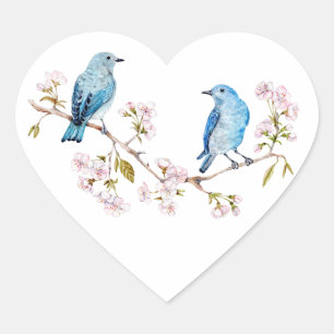 Berg Bluebird op Sakura Branch Hart Sticker