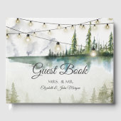 Berg, bos, meer, String Lights bruiloft Gastenboek (Voorkant)