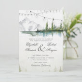 Berg, bos, meer, String Lights Chic bruiloft Kaart (Staand voorkant)