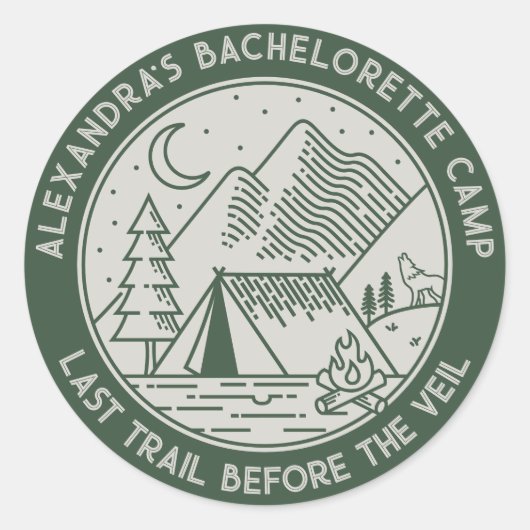 Berg Camping Weekend Bachelorette Ronde Sticker (Voorkant)