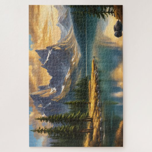 Berg en meer bij zonsondergang legpuzzel (Verticaal)