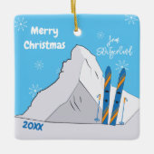Berg- en Ski Souvenir-kerstversiering Keramisch Ornament (Voorkant)