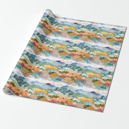 Berg- en Treeslandschap Cadeaupapier (Uitgerold)