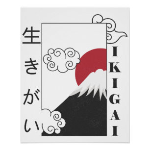 berg fuji retro Japanse kanji Perfect Poster