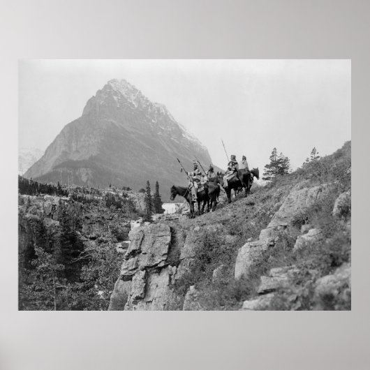 Berg & Indianen Paard bij Cliff Poster (Voorkant)