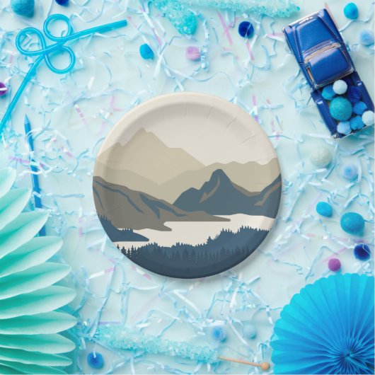 Berg landschap in de avond papieren bordje (Feest)