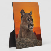 Berg leeuw op zonsondergang fotoplaat (Zijkant)