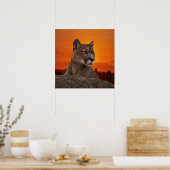 Berg leeuw op zonsondergang poster (Keuken)