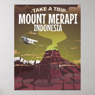 Berg Merapi Indonesië vintage cartoonaffiche Poster