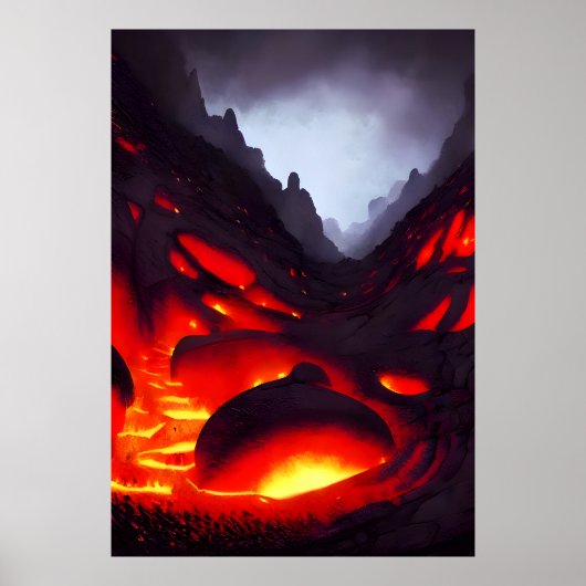 Berg met vulkaan en lava | AI Art Poster (Voorkant)
